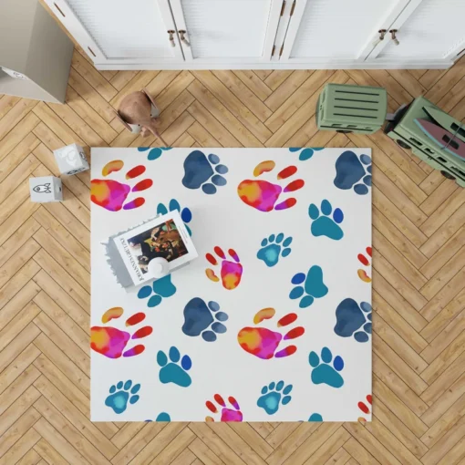 Dog Paw Sketch Colored Rug