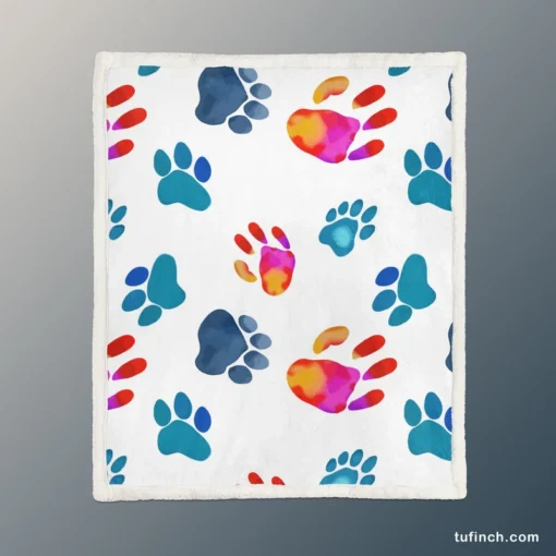 Dog Paw Sketch Colored Sherpa Fleece Blanket 1