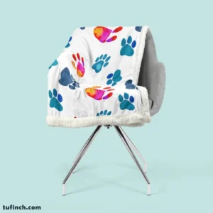 Dog Paw Sketch Colored Sherpa Fleece Blanket 2