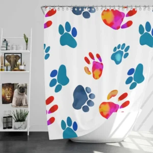 Dog Paw Sketch Colored Shower Curtain