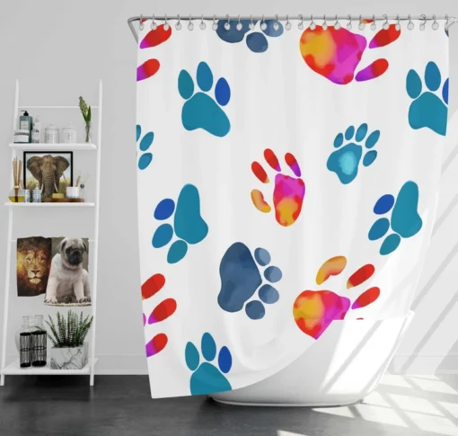 Dog Paw Sketch Colored Shower Curtain