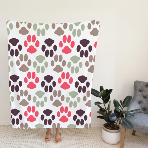 Dog Paws Footprint Design Fleece Blanket