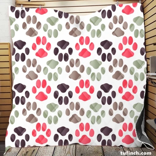 Dog Paws Footprint Design Quilt Blanket