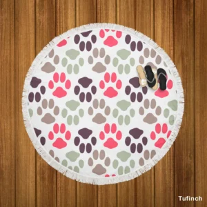 Dog Paws Footprint Design Round Beach Towel