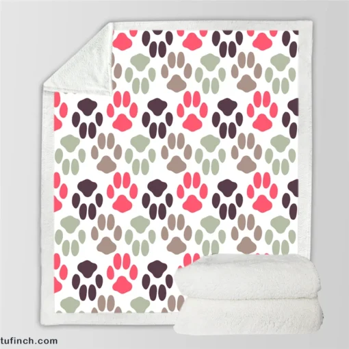 Dog Paws Footprint Design Sherpa Fleece Blanket