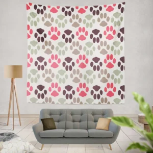 Dog Paws Footprint Design Wall Tapestry