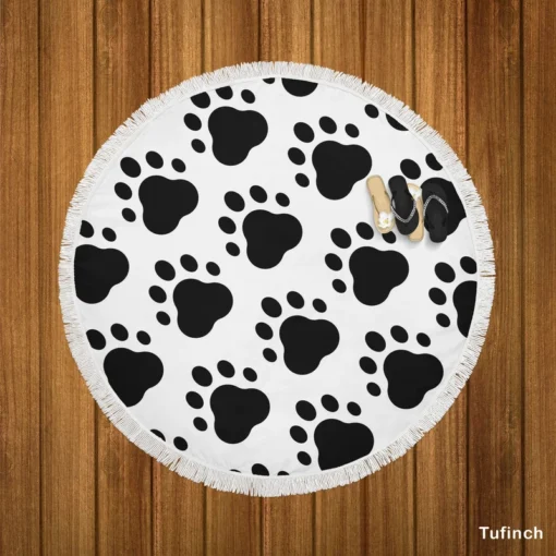 Dog Trace Black & White Round Beach Towel