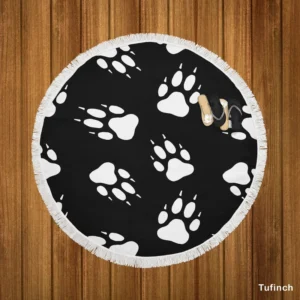 Dog Wolf Paw Seamless Round Beach Towel