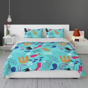 Doodle Pattern on Turquoise Blue Background Bedding Set 2