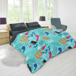 Doodle Pattern on Turquoise Blue Background Duvet Cover 1