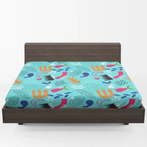 Doodle Pattern on Turquoise Blue Background Fitted Sheet 1