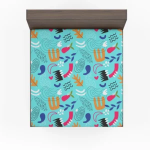 Doodle Pattern on Turquoise Blue Background Fitted Sheet