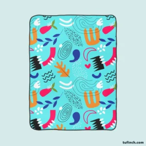 Doodle Pattern on Turquoise Blue Background Fleece Blanket 1