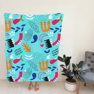 Doodle Pattern on Turquoise Blue Background Fleece Blanket