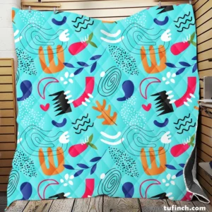 Doodle Pattern on Turquoise Blue Background Quilt Blanket