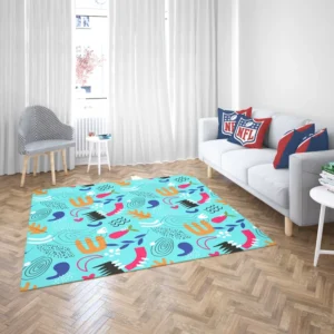 Doodle Pattern on Turquoise Blue Background Rug 2