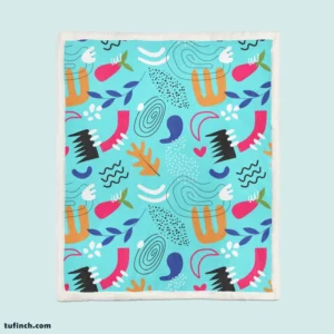 Doodle Pattern on Turquoise Blue Background Sherpa Fleece Blanket 1