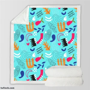 Doodle Pattern on Turquoise Blue Background Sherpa Fleece Blanket