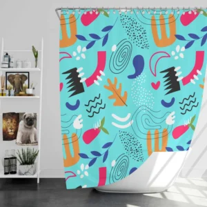 Doodle Pattern on Turquoise Blue Background Shower Curtain