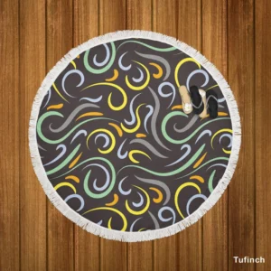 Doodle Wavy Seamless Pattern Round Beach Towel