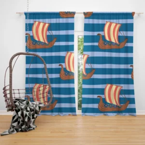 Drakkar Viking Ship Pattern Curtain