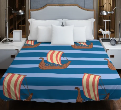 Drakkar Viking Ship Pattern Duvet Cover