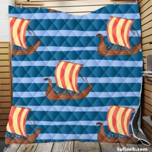 Drakkar Viking Ship Pattern Quilt Blanket