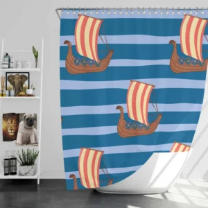 Drakkar Viking Ship Pattern Shower Curtain