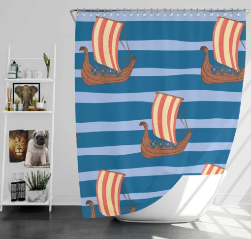 Drakkar Viking Ship Pattern Shower Curtain