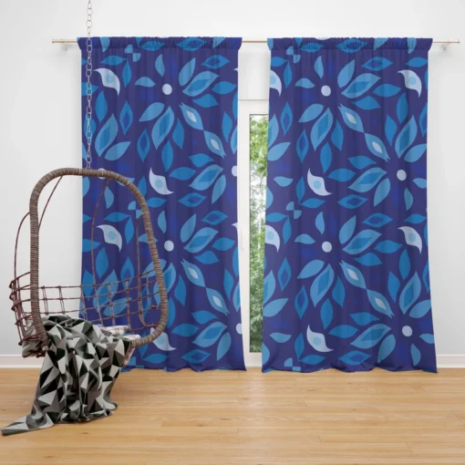 Elegant Blue Floral Pattern Curtain