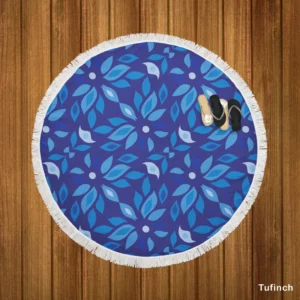 Elegant Blue Floral Pattern Round Beach Towel