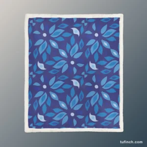 Elegant Blue Floral Pattern Sherpa Fleece Blanket 1