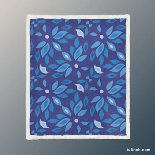 Elegant Blue Floral Pattern Sherpa Fleece Blanket 1