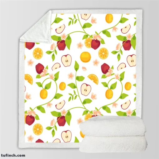 Elegant Botanical Fruit Pattern Sherpa Fleece Blanket