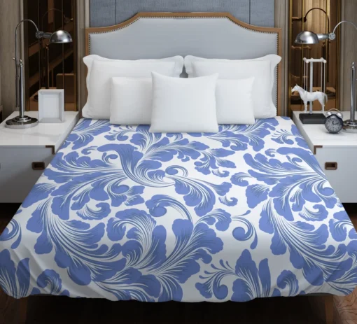 Elegant Floral Swirl Damask Duvet Cover