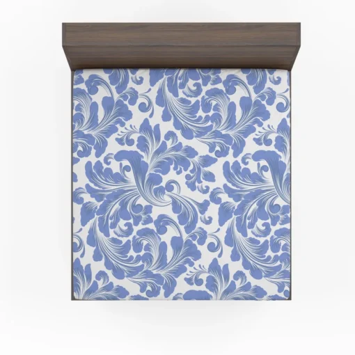 Elegant Floral Swirl Damask Fitted Sheet