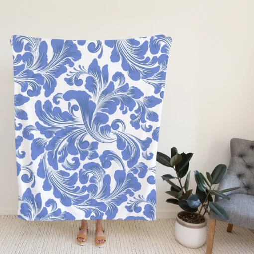 Elegant Floral Swirl Damask Fleece Blanket