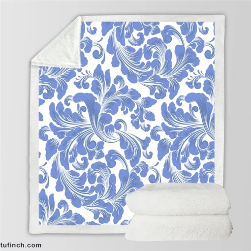 Elegant Floral Swirl Damask Sherpa Fleece Blanket