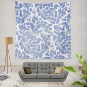 Elegant Floral Swirl Damask Wall Tapestry