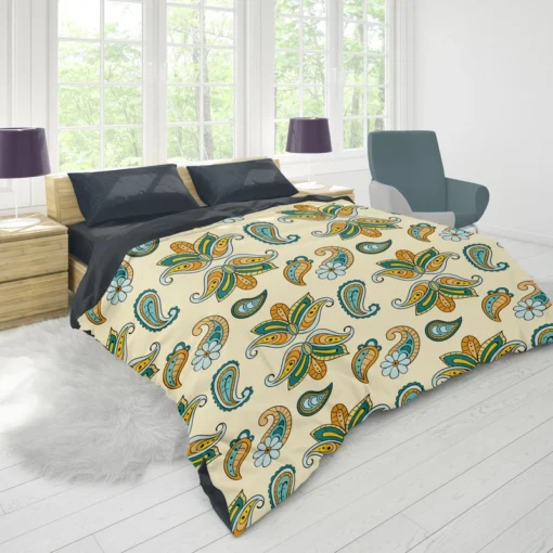 Elegant Hand Drawn Paisley Batik Duvet Cover 1