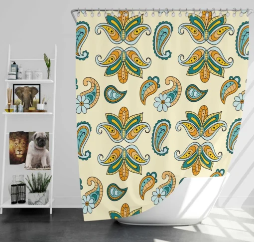 Elegant Hand Drawn Paisley Batik Shower Curtain