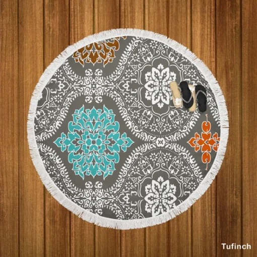 Elegant Indian Batik Pattern Round Beach Towel