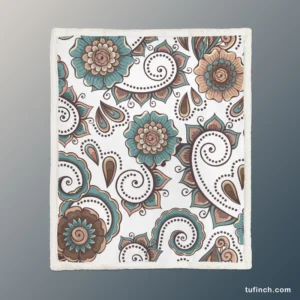 Elegant Paisley Pattern With Vintage Flower Sherpa Fleece Blanket 1