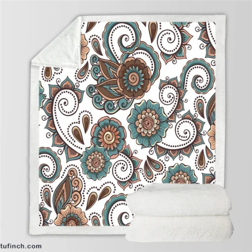 Elegant Paisley Pattern With Vintage Flower Sherpa Fleece Blanket