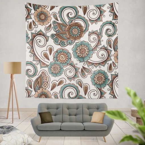 Elegant Paisley Pattern With Vintage Flower Wall Tapestry