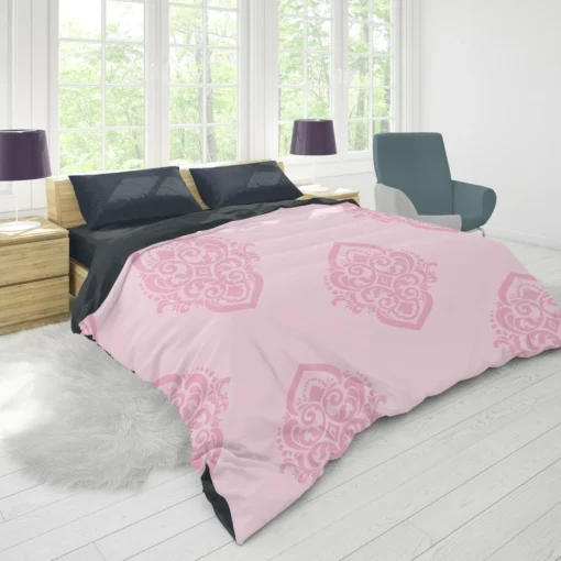 Elegant Pink Damask Pattern Duvet Cover 1