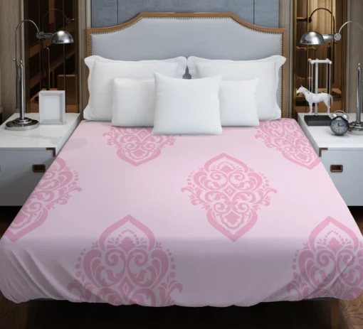 Elegant Pink Damask Pattern Duvet Cover