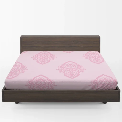 Elegant Pink Damask Pattern Fitted Sheet 1