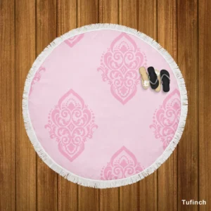 Elegant Pink Damask Pattern Round Beach Towel