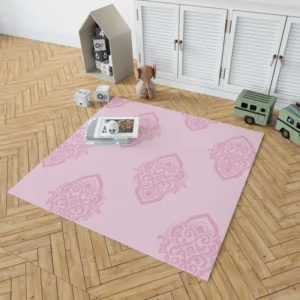 Elegant Pink Damask Pattern Rug 1